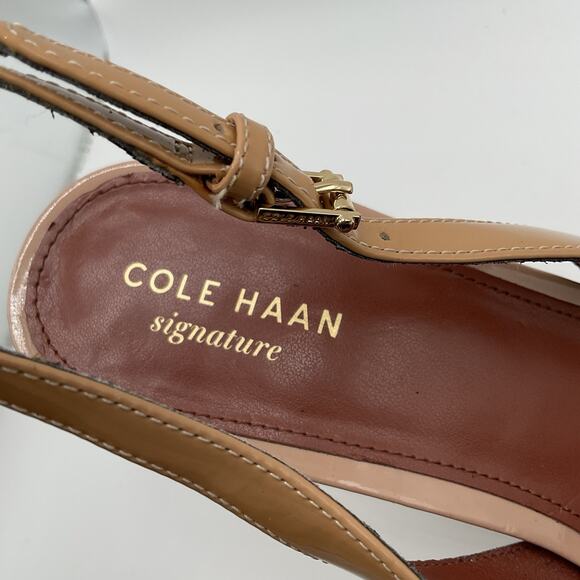 Cole Haan Shoes Heels Womens 8B Nude Tan Patent Leather Slingback Peep Toe - Picture 8 of 15